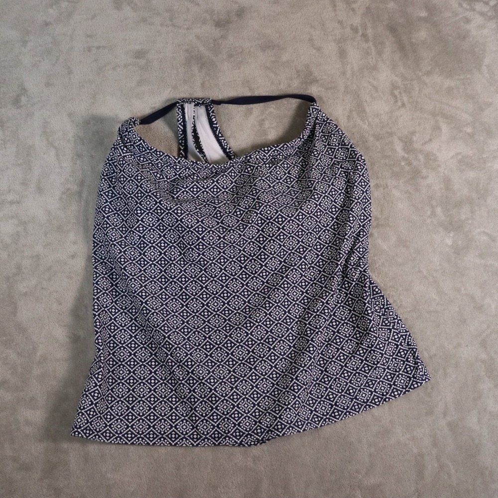 Kona Sol Women Navy White Geometric Racerback Tankini Swim Top Padded Size M
